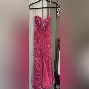 Pink tight sequence prom dress